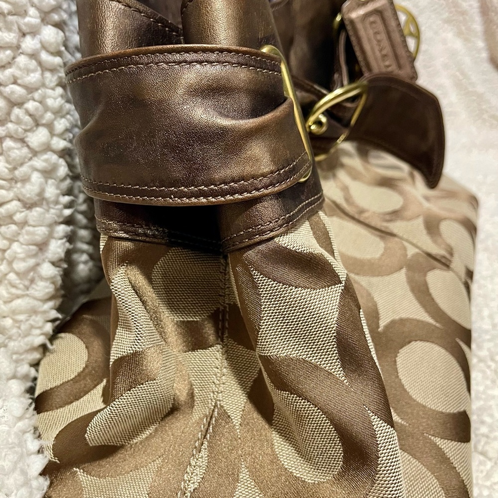 Coach Hobo Bronze Leather Signature Op Art Tote Bag With Hang Tags Y2K - Picture 7 of 16